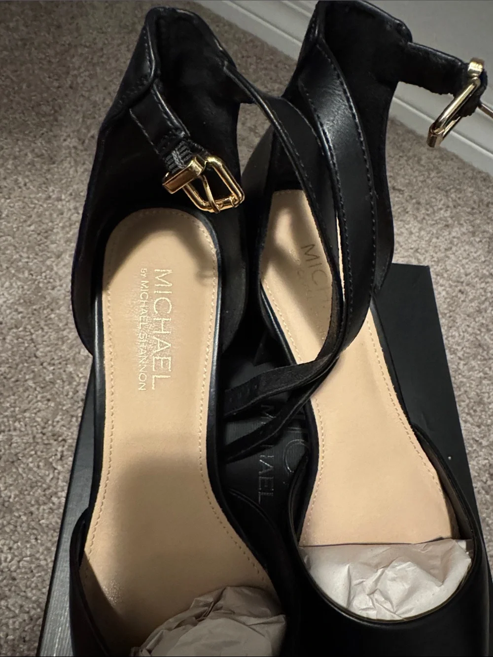 Michael by Michael Shannon Black Pointed Ankle-Strap Block Heels